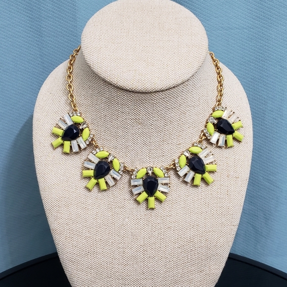 J. Crew Bright Yellow Opalescent Navy Statement Necklace - Picture 4 of 10